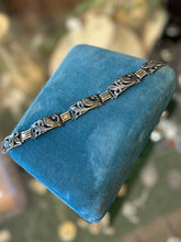 Load image into Gallery viewer, Vintage 1950s Denmark Sterling Silver 925S Fleur de Lis Scroll Panel Link Bracelet 7.5” Midcentury
