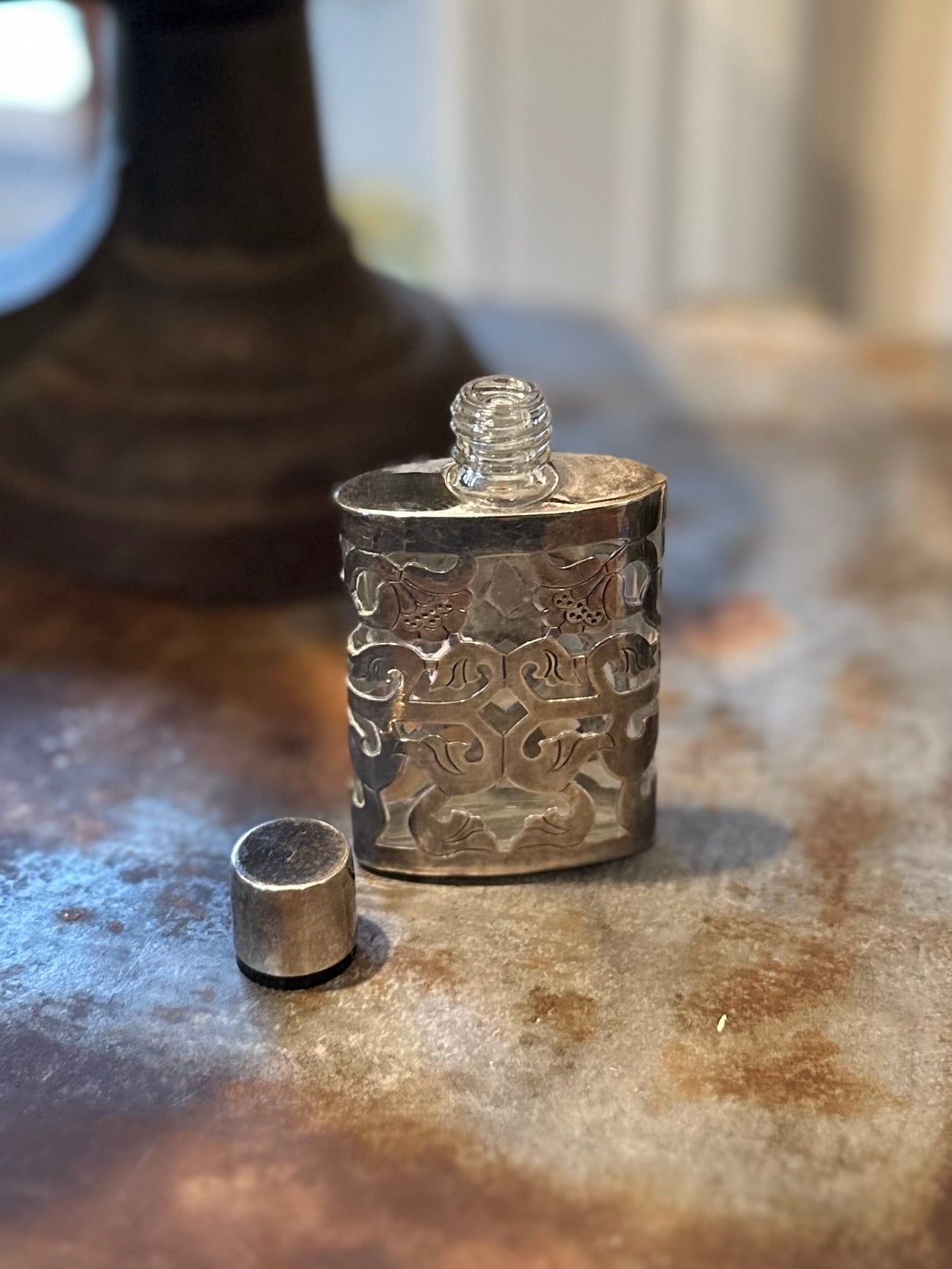 Sterling Silver Taxco Mexico Perfume Bottle JJC 925 Glass Vintage