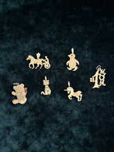 Load image into Gallery viewer, You Pick! Vintage 14k Yellow Gold Charms Pendants | Penguin, Chariot, Cat, Teddy Bear, #1 Mom, Unicorn
