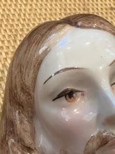 Load image into Gallery viewer, Pair of Vintage Midcentury Italian Ceramic Jesus &amp; Virgin Mary Sacred Heart Busts Wall Hangings Made in Italy for L.B. New York
