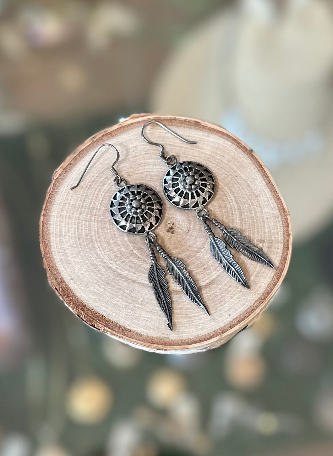 Vintage Southwestern Native American Style Feather Sterling Silver 925 Dangle Earrings