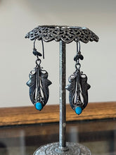 Load image into Gallery viewer, Vintage Sterling Silver &amp; Genuine Turquoise Art Nouveau Southwestern Style Dangle Earrings
