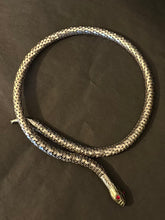 Load image into Gallery viewer, Vintage Midcentury Silver Tone &amp; Red Rhinestone Eyes Snake Coil Choker Necklace Adjustable
