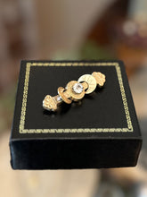 Load image into Gallery viewer, Antique Victorian Gold Filled Etched &amp; Textured Paste Rhinestone Crescent Moon Bar Pin Brooch
