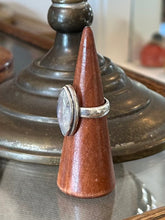 Load image into Gallery viewer, Vintage Sterling Silver Polished Rainbow Moonstone Cabochon Statement Ring US 8 3/4
