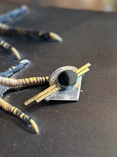 Load image into Gallery viewer, Vintage Signed AJV Sterling Silver &amp; Black Onyx Two Tone Modernist Geometric Brooch Pin
