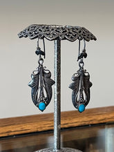 Load image into Gallery viewer, Vintage Sterling Silver &amp; Genuine Turquoise Art Nouveau Southwestern Style Dangle Earrings
