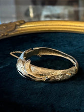 Load image into Gallery viewer, Vintage Midcentury Textured Gold Tone Wave Motif Hinged Bangle Bracelet Unsigned
