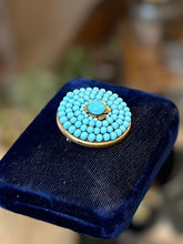 Load image into Gallery viewer, Vintage 1930s Czech Glass Blue Beads Hand Strung on Brass Round Brooch Pin Trombone Clasp
