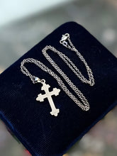 Load image into Gallery viewer, Vintage 14k White Gold Ornate Cross Religious Pendant Necklace 18.4”
