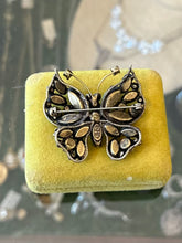 Load image into Gallery viewer, Vintage Signed REGENCY Green &amp; Aurora Borealis Faceted Rhinestone Butterfly Brooch Midcentury

