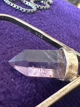 Load image into Gallery viewer, Vintage Sterling Silver &amp; Genuine Amethyst Faceted Pointed Tower Open Heart Pendant Necklace 16”
