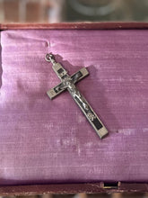 Load image into Gallery viewer, Vintage Nickel Silver &amp; Ebony Crucifix Pendant Skull Crossbones Sacred Heart Religious

