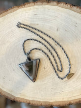 Load image into Gallery viewer, Vintage 1980s Signed SJ925 Selina Jake Navajo Artist Sterling Silver &amp; Agate Triangle Pendant Necklace 17.9”
