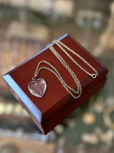 Load image into Gallery viewer, Vintage Gold Filled Glass Crucifix Intaglio Heart Shaped Pendant Necklace 24&quot;
