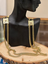 Load image into Gallery viewer, Vintage Signed Diane von Furstenberg Geometric Square Double Strand Gold Tone Necklace
