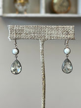 Load image into Gallery viewer, Vintage Sterling Silver Pearl &amp; Faceted Pale Blue Crystal Glass Teardrop Dangle Earrings
