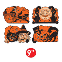 Load image into Gallery viewer, 4 Vintage Halloween Cutouts, 9", printed on 2 sides
