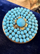 Load image into Gallery viewer, Vintage 1930s Czech Glass Blue Beads Hand Strung on Brass Round Brooch Pin Trombone Clasp
