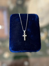 Load image into Gallery viewer, Vintage Sterling Silver Cubic Zirconia Cross Pendant Necklace Box Chain 16”
