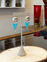 Load image into Gallery viewer, Vintage Southwestern Sterling Silver and Genuine Turquoise Beaded Fringe Dangle Drop Earrings Native American Style
