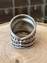 Load image into Gallery viewer, Vintage 925 Sterling Silver Ribbed Twisted Rope Design Wide Band Ring US Size 6 1/2
