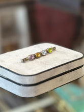 Load image into Gallery viewer, Vintage 925 Sterling Silver Marcasite Multicolor Green Blue Orange Purple Oval Faceted Stones Bar Pin Brooch
