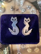 Load image into Gallery viewer, Vintage Signed JVA Mexico 925 Sterling Silver Cat Pierced Post Drop Earrings
