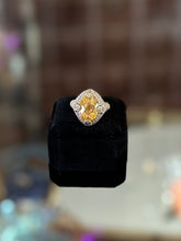 Load image into Gallery viewer, JUDITH RIPKA Gold over Sterling Silver Cushion Cut Citrine CZ Halo Ring 10.5 16gr
