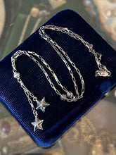 Load image into Gallery viewer, Vintage Sterling Silver Paperclip Chain Puffy Stars &amp; Disco Ball Beads Lariat Necklace 17.9”
