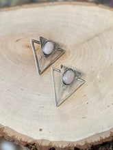 Load image into Gallery viewer, Vintage 925 Sterling Silver Double Pyramid Triangle Abstract Pink Rose Quartz Cabochon Stone Earrings Geometric
