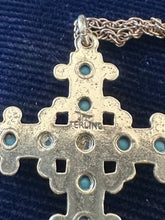 Load image into Gallery viewer, Vintage Sterling Silver &amp; Turquoise Cross Pendant Necklace 18.1” Southwestern Religious
