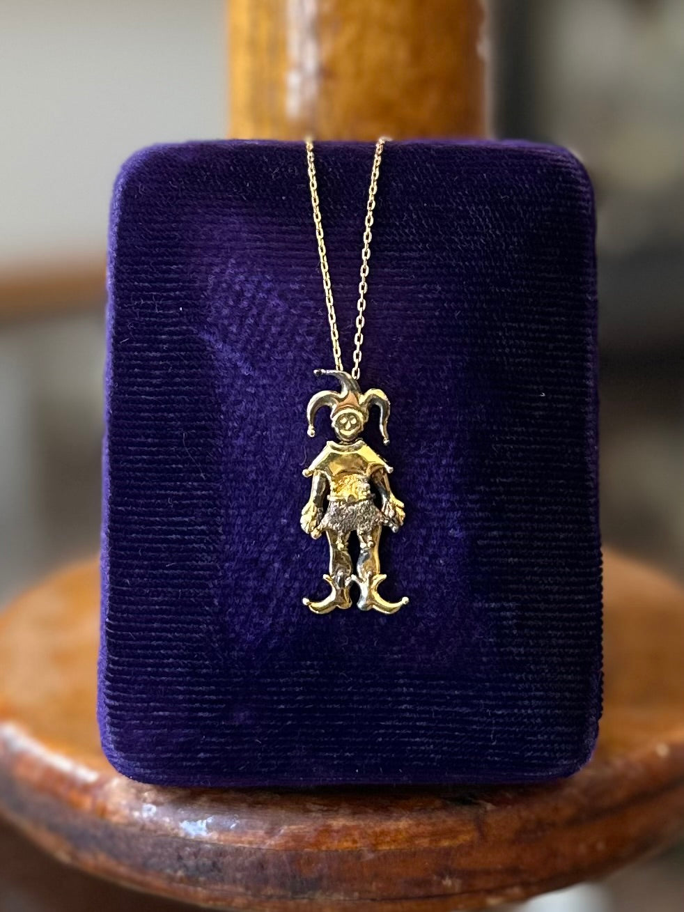 Vintage Gold Plated Sterling Silver Articulated Jester Pendant Necklace 17.75”
