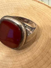 Load image into Gallery viewer, Vintage Mid Century Men&#39;s Sterling Silver Rounded Square Carnelian Ring Size 9
