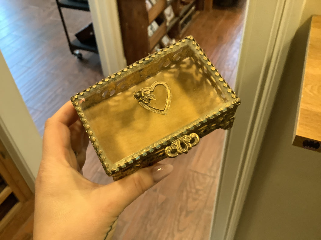 Heart Brass and Beveled Glass Box