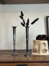 Load image into Gallery viewer, Pair Antique Fisher Sterling Weighted #618 Posy Bud Vase 8&quot; Original Patina 1940s
