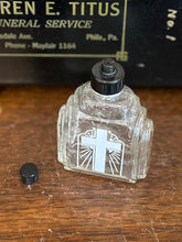 Load image into Gallery viewer, Vintage Holy Water Art Deco Glass Bottle White (ACL) Cross Black Top
