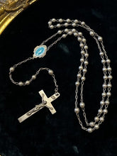 Load image into Gallery viewer, Vintage Signed GK GOLDI KAPLAN All Sterling Silver Bead Blue Enamel Mary 20.6” Rosary Engraved Elizabeth A. Cronauer Religious
