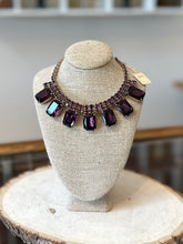 Load image into Gallery viewer, Vintage 1950s DEADSTOCK Unsigned Glass Rhinestone Purple Statement Adjustable Collar Necklace with Fields Store NYC Tag
