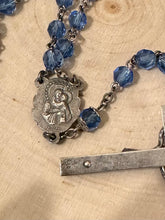 Load image into Gallery viewer, Vintage Signed Creed Sterling Silver Blue Faceted Crystal Rosary Beads Crucifix Art Deco 20&quot;

