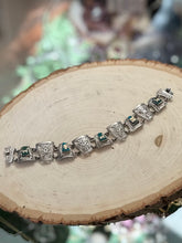 Load image into Gallery viewer, Vintage 925 Sterling Silver Mayan Chrysocolla &amp; Gold Accent Chain Link Bracelet 7” Llama
