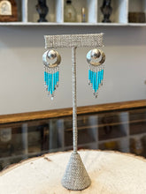 Load image into Gallery viewer, Vintage Southwestern Sterling Silver and Genuine Turquoise Beaded Fringe Dangle Drop Earrings Native American Style
