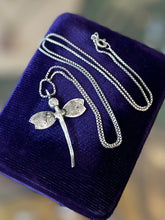 Load image into Gallery viewer, Vintage Sterling Silver Dragonfly Pendant Necklace Box Chain 20.25”
