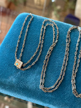 Load image into Gallery viewer, Antique Victorian Opal Seed Pearl Gold Filled Fob Slide Watch Chain Necklace 50”
