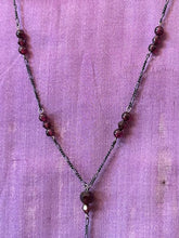 Load image into Gallery viewer, Vintage Dainty Sterling Silver Figaro Genuine Faceted &amp; Polished Garnet Bead Lariat Y Necklace 15.5”
