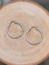 Load image into Gallery viewer, Vintage Sterling Silver 925 Thin Carved Hoop Earrings Silver Hoops
