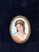 Load image into Gallery viewer, Vintage Signed LIMOGES FRANCE Painted Porcelain Portrait of a Lady Oval Gold Tone Brooch
