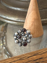 Load image into Gallery viewer, Vintage Israel Sterling Silver &amp; Genuine Garnet Cabochon Brutalist Bubble Cluster Statement Ring US 7 3/4
