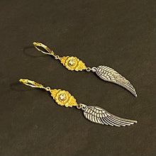 Load image into Gallery viewer, “MESSENGER” Handmade Two Tone Angel Wing Dangle Earrings
