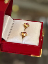 Load image into Gallery viewer, Vintage 1980s 14k Yellow Gold &amp; Genuine Ruby Modernist Stud Earrings Pierced
